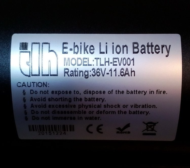 Батарея-бутылка для электровелосипеда 36 В 11.6 Ач